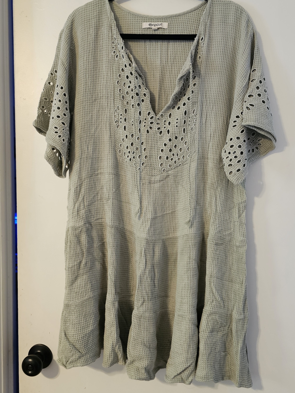 Rip Curl Midi Dress Swim Cover Bell Sleeve Sage Green Eyelet Size XL